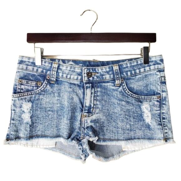 Carmar Distressed Frayed Acid Wash Denim Shorts - Picture 1 of 9